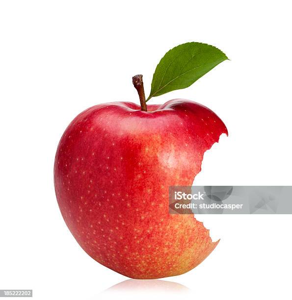 Bitten Czerwone Jabłko - zdjęcia stockowe i więcej obrazów Jabłko - Jabłko, Nadgryziony, Czerwony