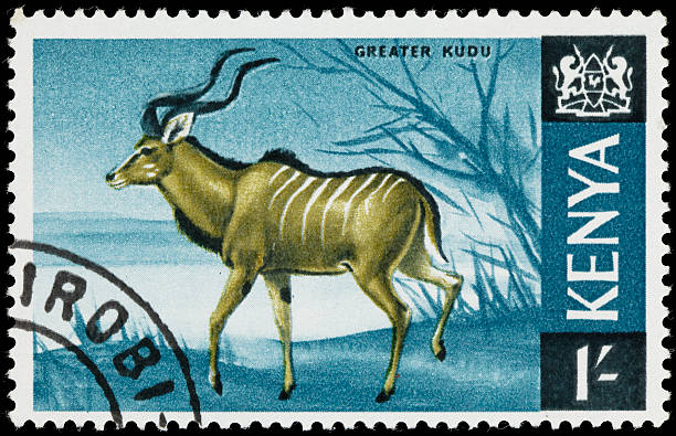 1966 Kenya postage stamp of a greater Greater Kudu.