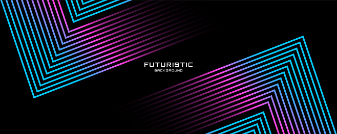 3D blue pink techno abstract background overlap layer on dark space with glowing lines shape effect decoration. Simple banner with colorful arrow style. Modern graphic design element future style concept for web banner flyer, card cover or brochure