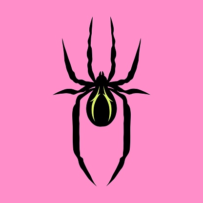 Y2k spider. Contemporary valentine day decorative element. 2000s style tattoo, sticker or label. 00s fashion. Silhouette gothic grunge element. Postmodern and retro vector isolated illustration