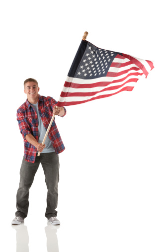 Man waving an American flag