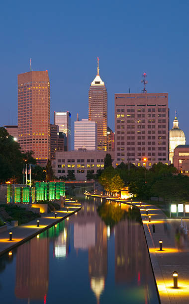 istock Indianapolis skyline and canal at dusk 185223534
