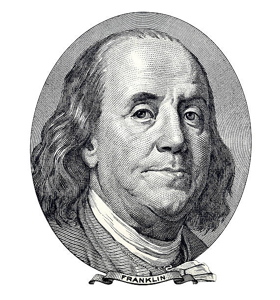 benjamin franklin porträt - bill dollar currency number 100 stock-fotos und bilder