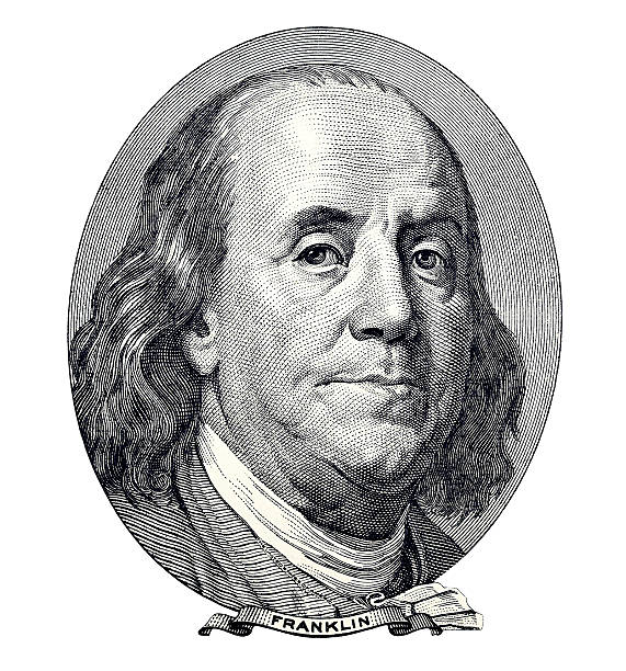 Benjamin Franklin portrait Benjamin Franklin. Qualitative portrait from 100 dollars banknote isolater white background american one hundred dollar bill stock pictures, royalty-free photos & images
