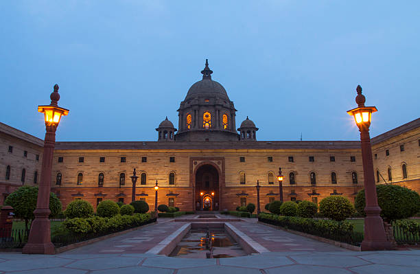New Delhi President House at night stock photo