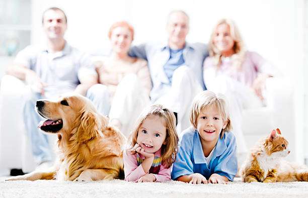 istock Cheerful family with pets. 185224492