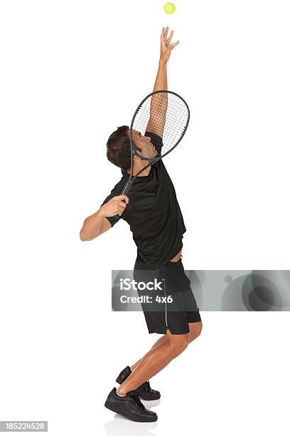 Tennis Player In Action Stock Photo - Download Image Now - Tennis, White Background, Playing