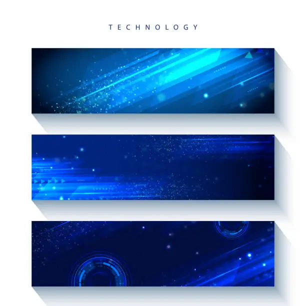 Vector illustration of Set of three web banners with abstract technology background