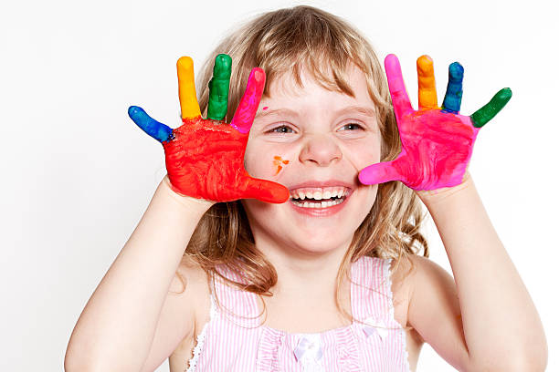 istock Little Girl With Painted Hands 185224774