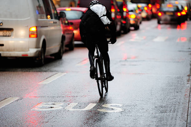 istock Motion blurred bike in bus lane 185225174