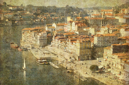 Oporto landscape over a grunge texture