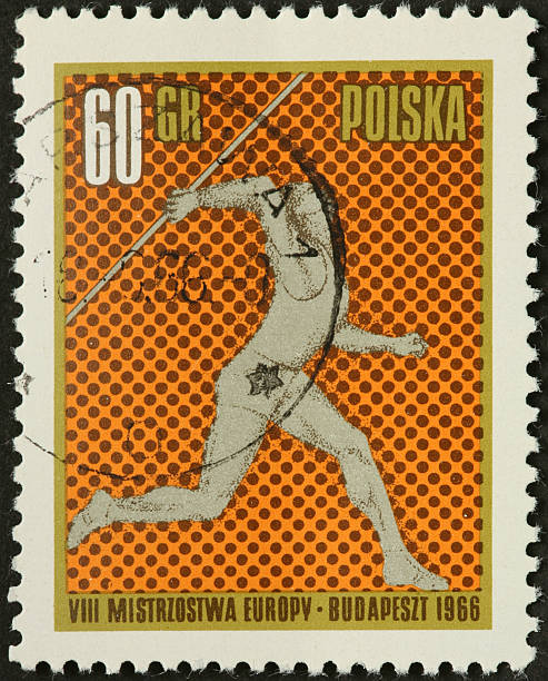 istock javelin throwing woman on Polish stamp 185226210