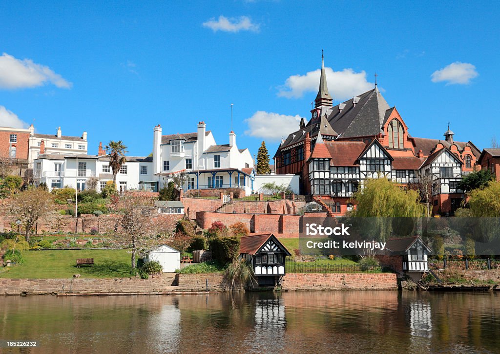 Chester homes by River Dee Beautiful Chester homes and gardens by the River Dee. Chester - England Stock Photo