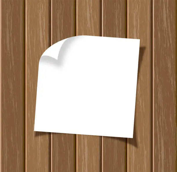 Vector illustration of Blank note paper on wooden background with copyspace