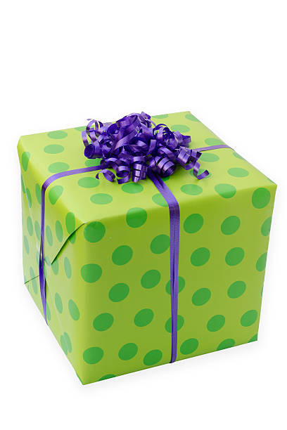 istock Green and Purple Polka-Dot Present with Clipping Path 185226451