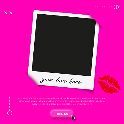 Photo frame. Digital marketing agency and corporate social media post template. Love and kiss themed