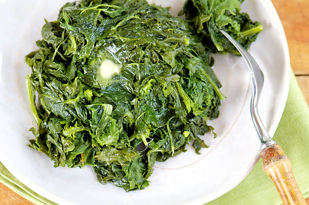istock Plate of Southern-Style Cooked Greens from Above 185227370