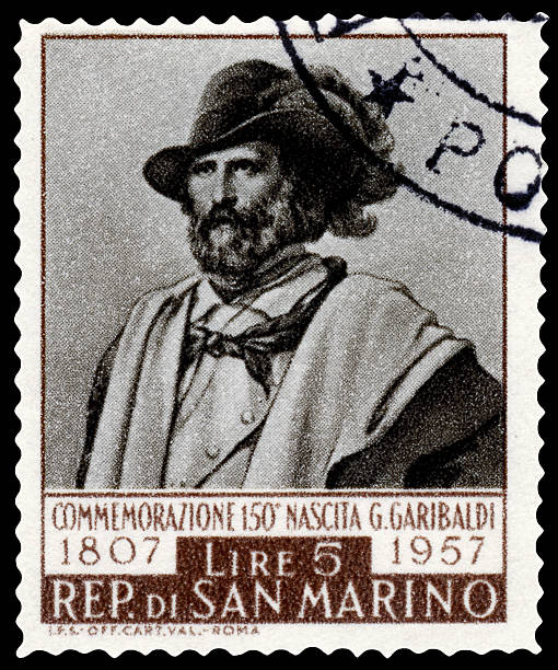 istock Giuseppe Garibaldi Wearing Hat with Feather: San Marino Postage Stamp 185227568