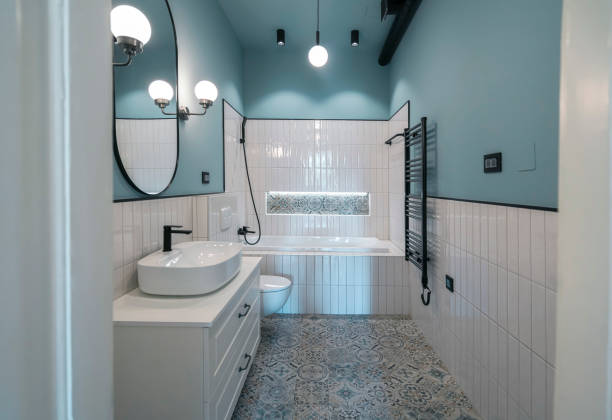 istock Modern bathroom in blue and white tones 1852277965