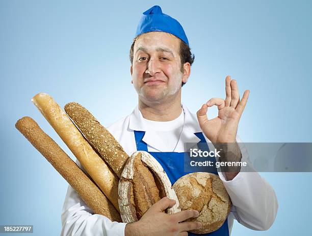 Young Baker Doing Aokay Hand Signal Stock Photo - Download Image Now - Chef, Humor, Baker - Occupation