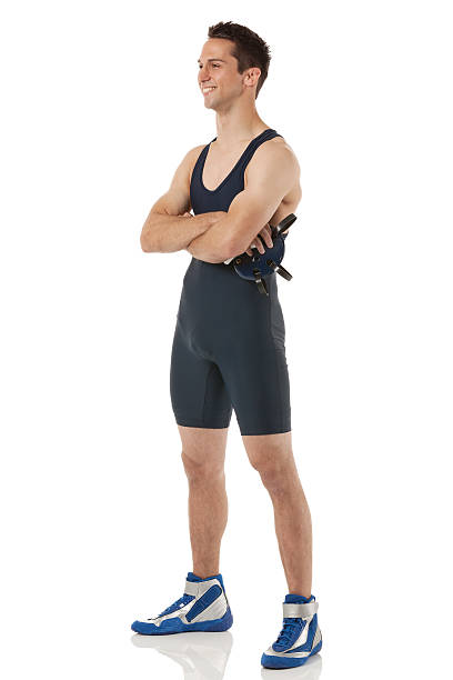 istock Male wrestler standing with his arms crossed 185227979