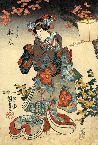 istock Traditional Japanese Woodblock female with lattern 185229045