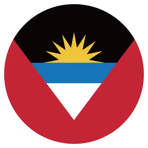 Vector illustration of Flag of Antigua and Barbuda. Button flag icon. Standard color. Circle icon flag. Computer illustration. Digital illustration. Vector illustration.