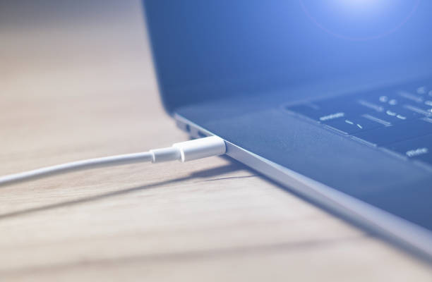 istock USB Type C Port Cable for fast charging laptop. Close up photo. 1852292661