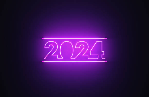Purple Neon Light Writes 2024 on Black Background