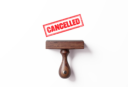 Cancelled stamp on white background. Horizontal composition.
