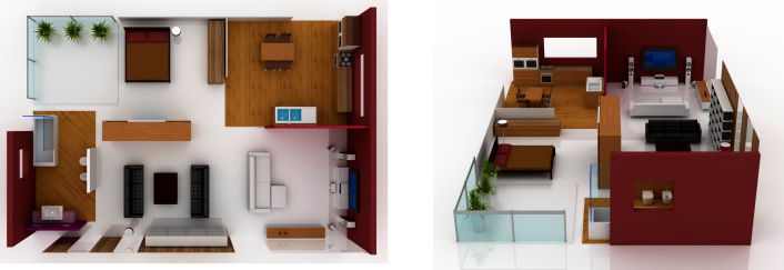 Small apartment with furniture and objects/decors.Original interior design. CUSTOMIZE IT!:::