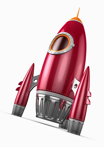istock Red rocket with chrome and orange details 185231079