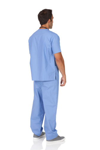 Rear view of a male nurse standing