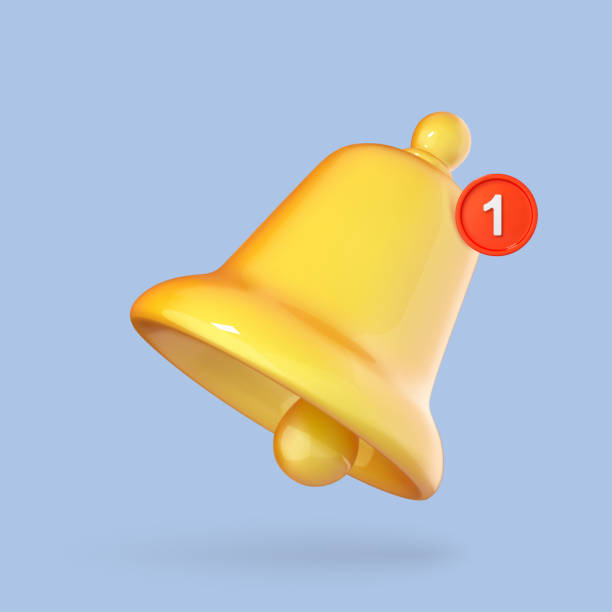 istock 3d notification bell icon isolated on blue background. 3d  yellow ringing bell with new notification for social media reminder. 3d cartoon vector illustration. 1852320665