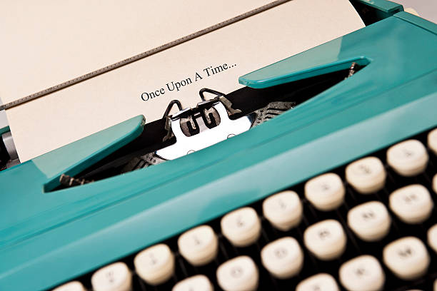 once upon a time. - typewriter storytelling fairy tale book stock-fotos und bilder