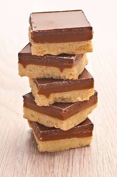 istock A pile of caramel shortbread on wooden table 185232253