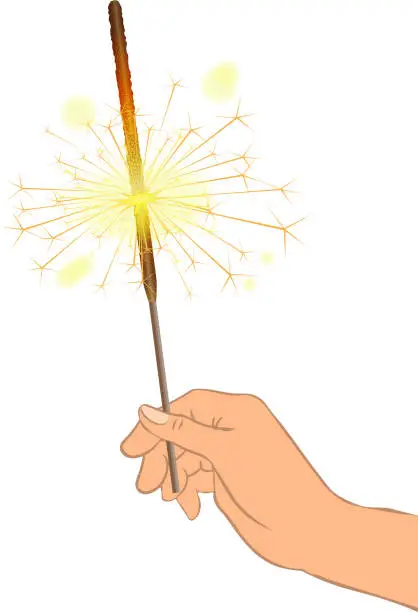 Vector illustration of Bengal light sparkler holding in a hand on Birthday or Christmas party