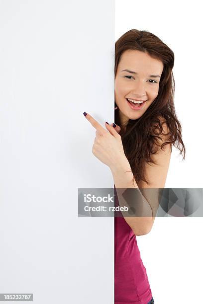 Beautiful Woman With Empty Sign Stock Photo - Download Image Now - Adult, Advertisement, Banner - Sign