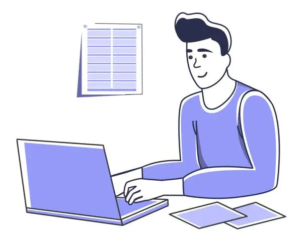 Vector illustration of Guy's working on his laptop.