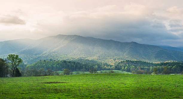 Cades Cove panoramic in the Smoky Mountains stock photo