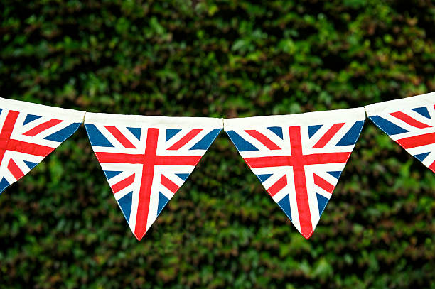 istock Bright Union Jack Bunting Green Background 185233372