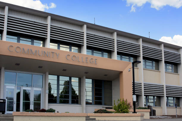 Community College Building Community college building entrance. community college stock pictures, royalty-free photos & images