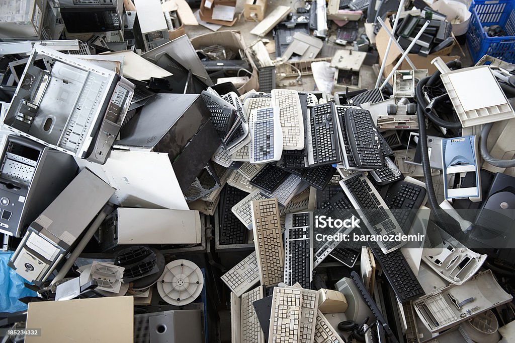 Electronics Recycling "Obsolete computer electronics equipment for recycling," E-Waste Stock Photo