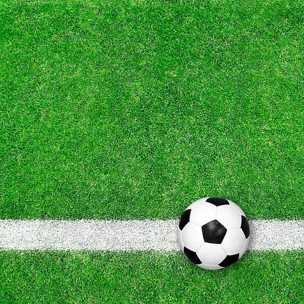pallone da calcio su erba verde - grass meadow textured close up foto e immagini stock