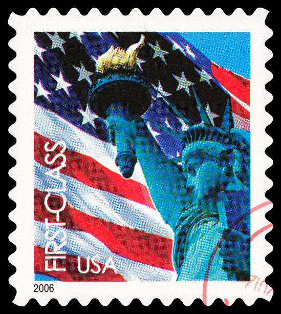 Statue of Liberty Cancelled Stamp From The United States: Statue of Liberty. postage stamp photos stock pictures, royalty-free photos & images