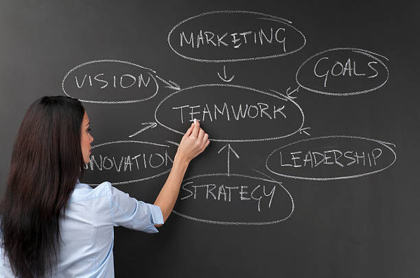 istock Businesswoman drawing a strategy flowchart 185235369