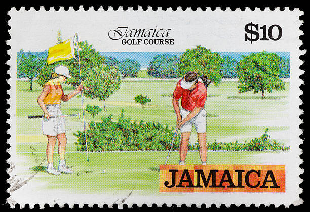 campo de golfe jamaica selo - mail postage stamp postmark jamaica - fotografias e filmes do acervo