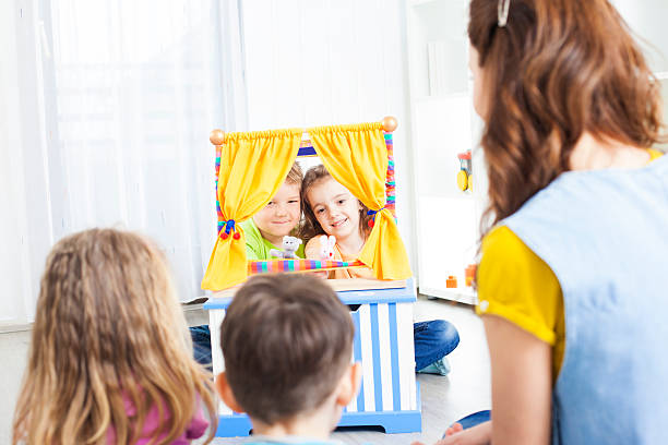 istock Preschool: Preschoolers Craft Activities Puppet Show. 185236103