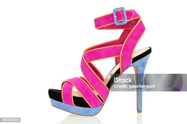 Fashionable High Heels Sandal In Fancy Colors Stock Photo - Download Image Now - Ankle Strap Shoe, Black Color, Blue