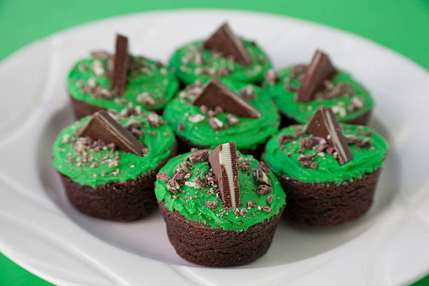 Plateful of Mint Chocolate Brownies for Festive Celebrations stock photo